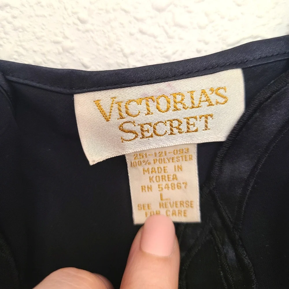 Vtg Victoria's Secret Gold Label Sz L Black Satin Lace‎ Slip Dress Whimsygoth